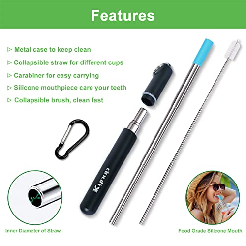 Kynup 4Packs Reusable Straws, Metal Straw with Silicon, Travel Drinking Straws with Case, Keychain, Cleaning Brushes, Silicon Pcs Perfect for Travel, Gifts (20 PCS) Blue-Black-Silver-Turquoise - Image 5