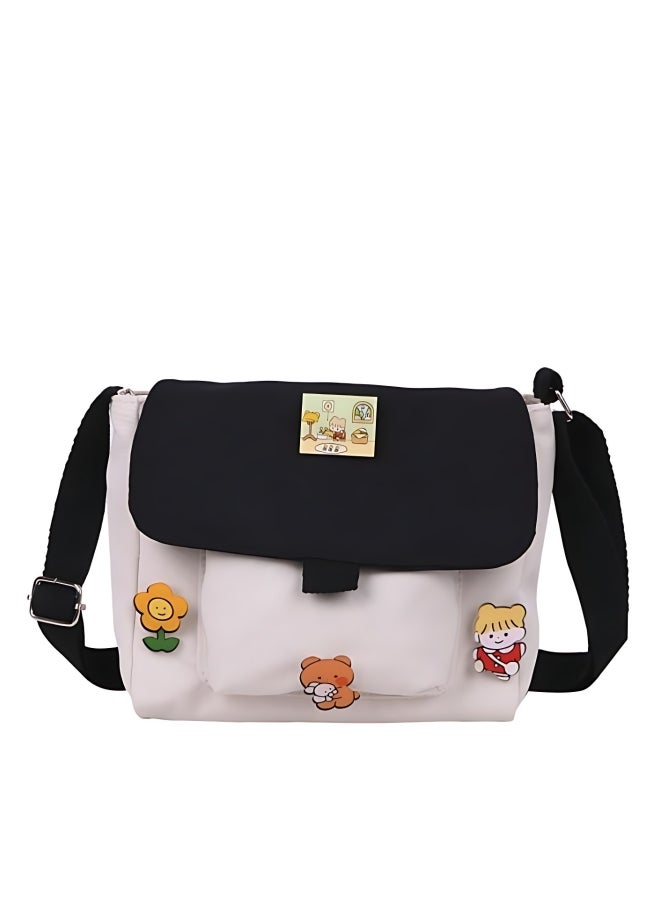 Generic Girls' Cute Shoulder Bag, Crossbody Bag Sling Bag Side Bag Carry Bag with Badge Charm for Students, Canvas Handbag Messenger Bag Satchel Bags Small Bag Tourist Bag Phone Bag for Teenagers and Youth  - Image 1