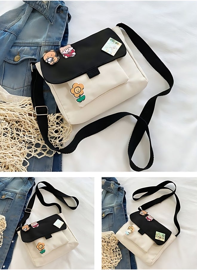 Generic Girls' Cute Shoulder Bag, Crossbody Bag Sling Bag Side Bag Carry Bag with Badge Charm for Students, Canvas Handbag Messenger Bag Satchel Bags Small Bag Tourist Bag Phone Bag for Teenagers and Youth  - Image 4