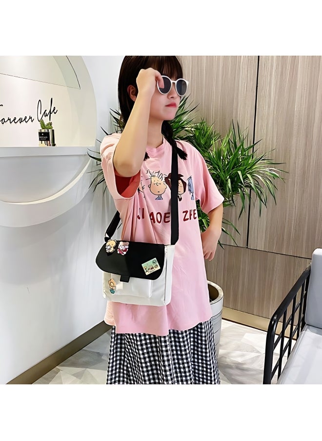 Generic Girls' Cute Shoulder Bag, Crossbody Bag Sling Bag Side Bag Carry Bag with Badge Charm for Students, Canvas Handbag Messenger Bag Satchel Bags Small Bag Tourist Bag Phone Bag for Teenagers and Youth  - Image 2