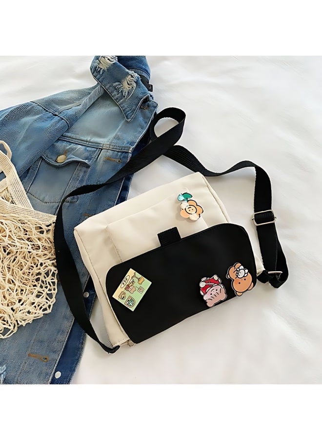 Generic Girls' Cute Shoulder Bag, Crossbody Bag Sling Bag Side Bag Carry Bag with Badge Charm for Students, Canvas Handbag Messenger Bag Satchel Bags Small Bag Tourist Bag Phone Bag for Teenagers and Youth  - Image 3