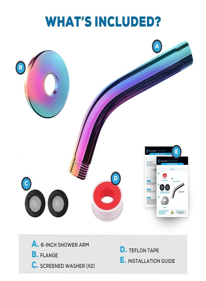 سباك بود ذراع دش SparkPod بطول 6 بوصات مع شفة - ذراع تمديد رأس دش من الفولاذ المقاوم للصدأ الصلب، مثبت على الحائط لرؤوس الدش الثابتة والمحمولة - شريط تفلون متضمن (قوس قزح مشع قياسي بطول 6 بوصات) - Image 4