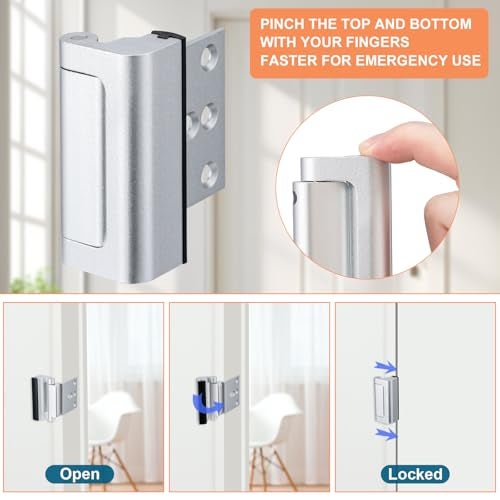 Husfunov 2 Pack Home Security Door Lock,Childproof Door Reinforcement Lock,with 3" Stop Withstand 800 lbs,for Inward Swing Doors,Night Kids Safety Metal Flip Lock Deadbolt Latch (Silver) - Image 4