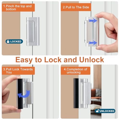 Husfunov 2 Pack Home Security Door Lock,Childproof Door Reinforcement Lock,with 3" Stop Withstand 800 lbs,for Inward Swing Doors,Night Kids Safety Metal Flip Lock Deadbolt Latch (Silver) - Image 5