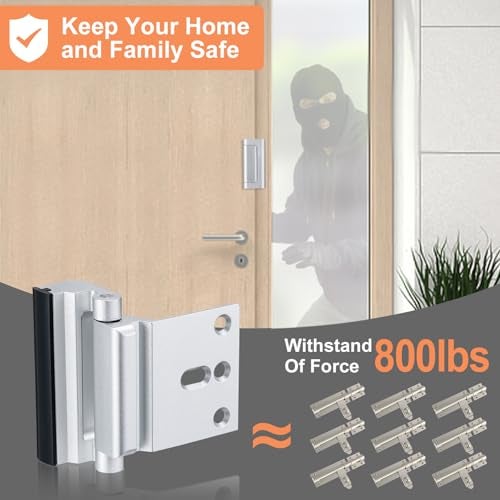 Husfunov 2 Pack Home Security Door Lock,Childproof Door Reinforcement Lock,with 3" Stop Withstand 800 lbs,for Inward Swing Doors,Night Kids Safety Metal Flip Lock Deadbolt Latch (Silver) - Image 2