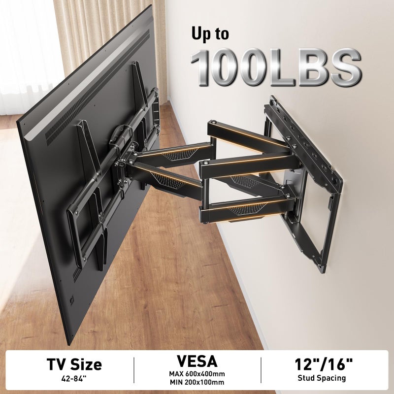 Mounting Dream UL Listed TV Wall Mount for Most 42-84 Inch TV, Full Motion, with Swivel and Tilt, TV Bracket with Articulating Dual Arms, Fits 16inch Studs, Max VESA 600X400 mm, 100 lbs,MD2617 - Image 5
