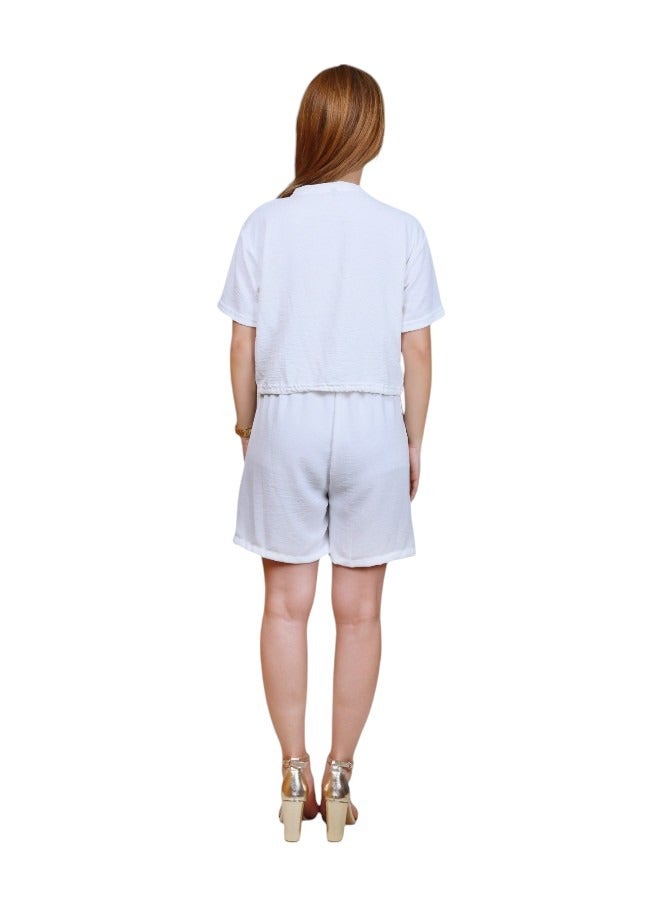 Veronica Women's Crop Top and Shorts Co-ord Set- White  - Image 2