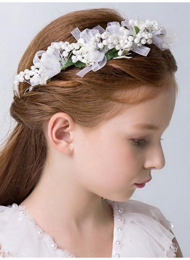 Denifery Flower Girls Headpiece Flower Headband Artificial Crystal Pearl Hair Vine Bride Rhinestone Wedding Headband For Women Girls Toddler Wedding Party Photography (Ivory) - Image 3