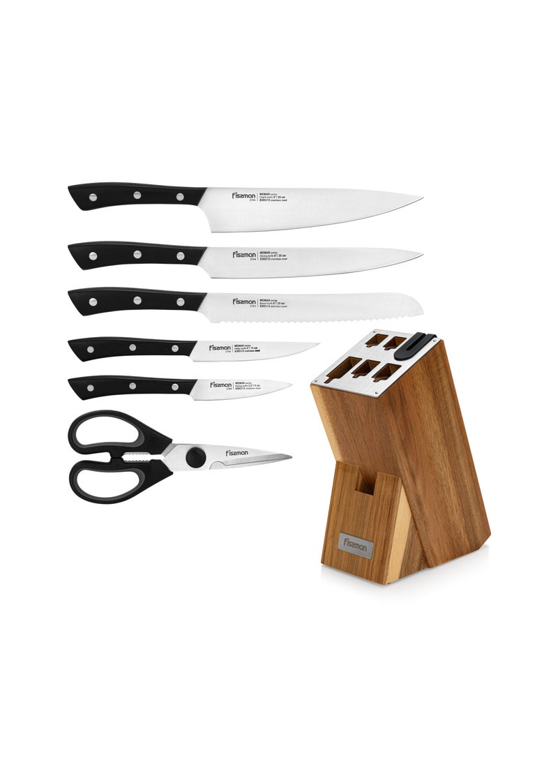 Fissman - 7-Piece Knife Set Weimar with Wooden Block with Built-In Sharpener - Image 1