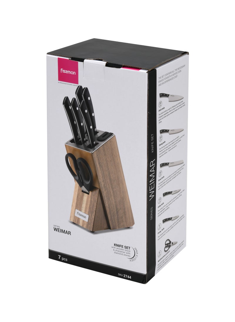Fissman - 7-Piece Knife Set Weimar with Wooden Block with Built-In Sharpener - Image 1