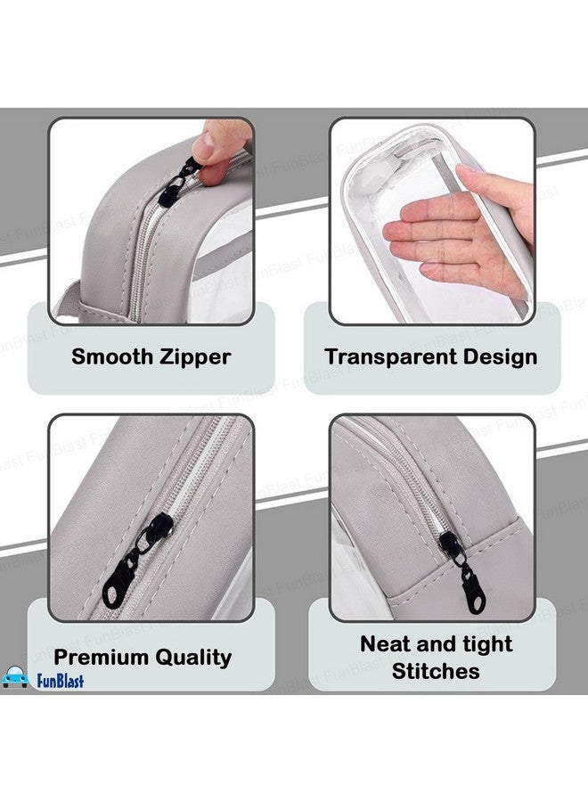 فنبلاست حقيبة أقلام شفافة من فن بلاست مزودة بسحاب للإغلاق - حقيبة أقلام كبيرة السعة، حقيبة مكياج محمولة، حقيبة أدوات مكتبية لطيفة للطالبات والفتيات والبالغين والمكاتب (رمادي) - Image 5
