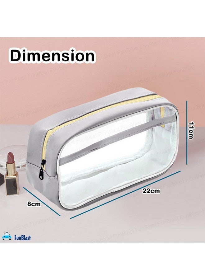 فنبلاست حقيبة أقلام شفافة من فن بلاست مزودة بسحاب للإغلاق - حقيبة أقلام كبيرة السعة، حقيبة مكياج محمولة، حقيبة أدوات مكتبية لطيفة للطالبات والفتيات والبالغين والمكاتب (رمادي) - Image 3