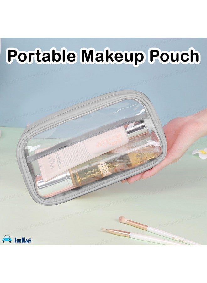 فنبلاست حقيبة أقلام شفافة من فن بلاست مزودة بسحاب للإغلاق - حقيبة أقلام كبيرة السعة، حقيبة مكياج محمولة، حقيبة أدوات مكتبية لطيفة للطالبات والفتيات والبالغين والمكاتب (رمادي) - Image 2