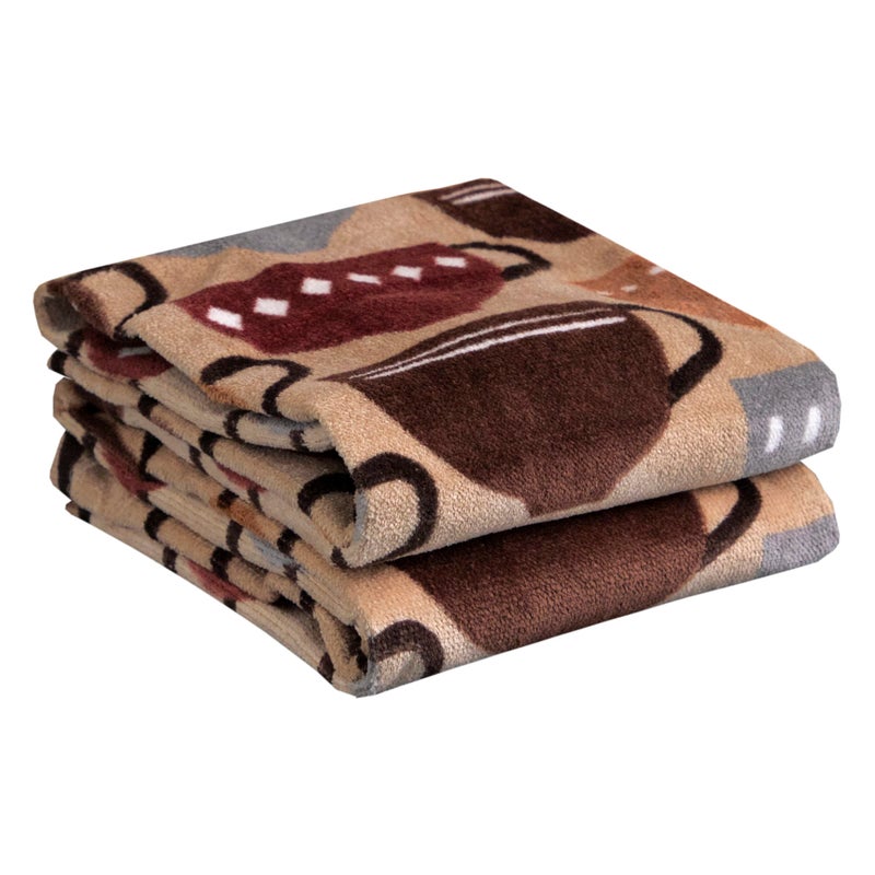 T-Fal Fiber Reactive Print Kitchen Towels: Highly Absorbent, Super Soft - 100% Cotton, 16"x28" Dish Towels for Cleaning & Drying Dishes, Pans, Glassware, or Countertops, 2-Pack, Coffee - Image 1