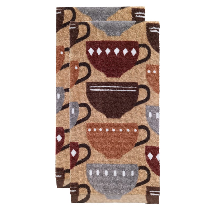 T-Fal Fiber Reactive Print Kitchen Towels: Highly Absorbent, Super Soft - 100% Cotton, 16"x28" Dish Towels for Cleaning & Drying Dishes, Pans, Glassware, or Countertops, 2-Pack, Coffee - Image 2