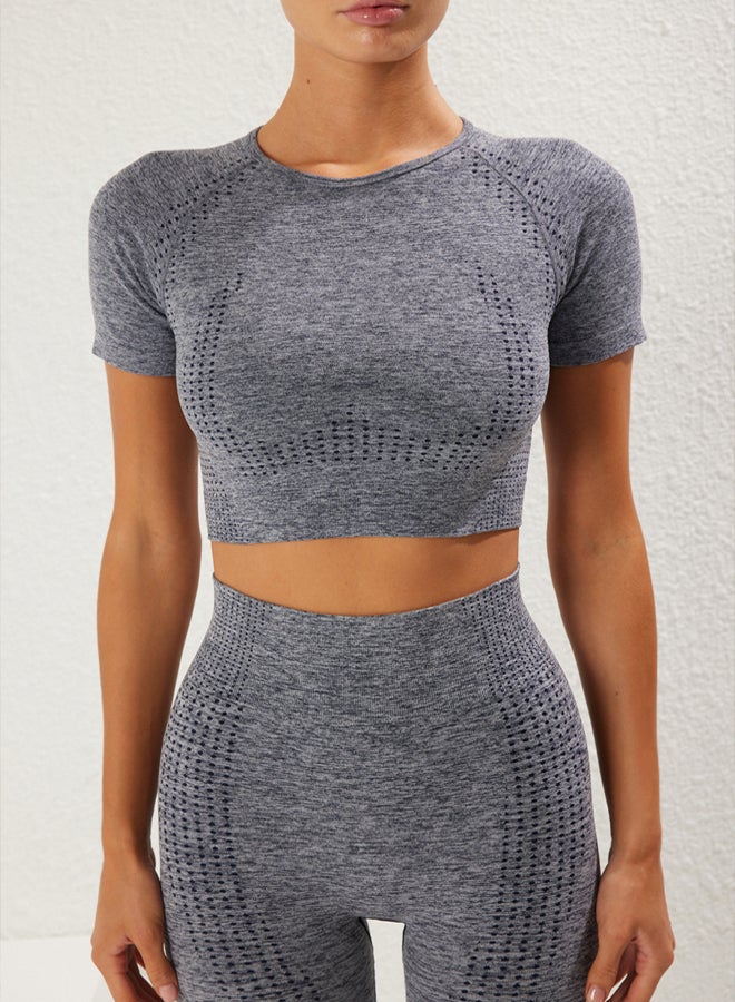 trendyol grey Seamless Knitted Sports Crop Top - Crew Neck - Image 3