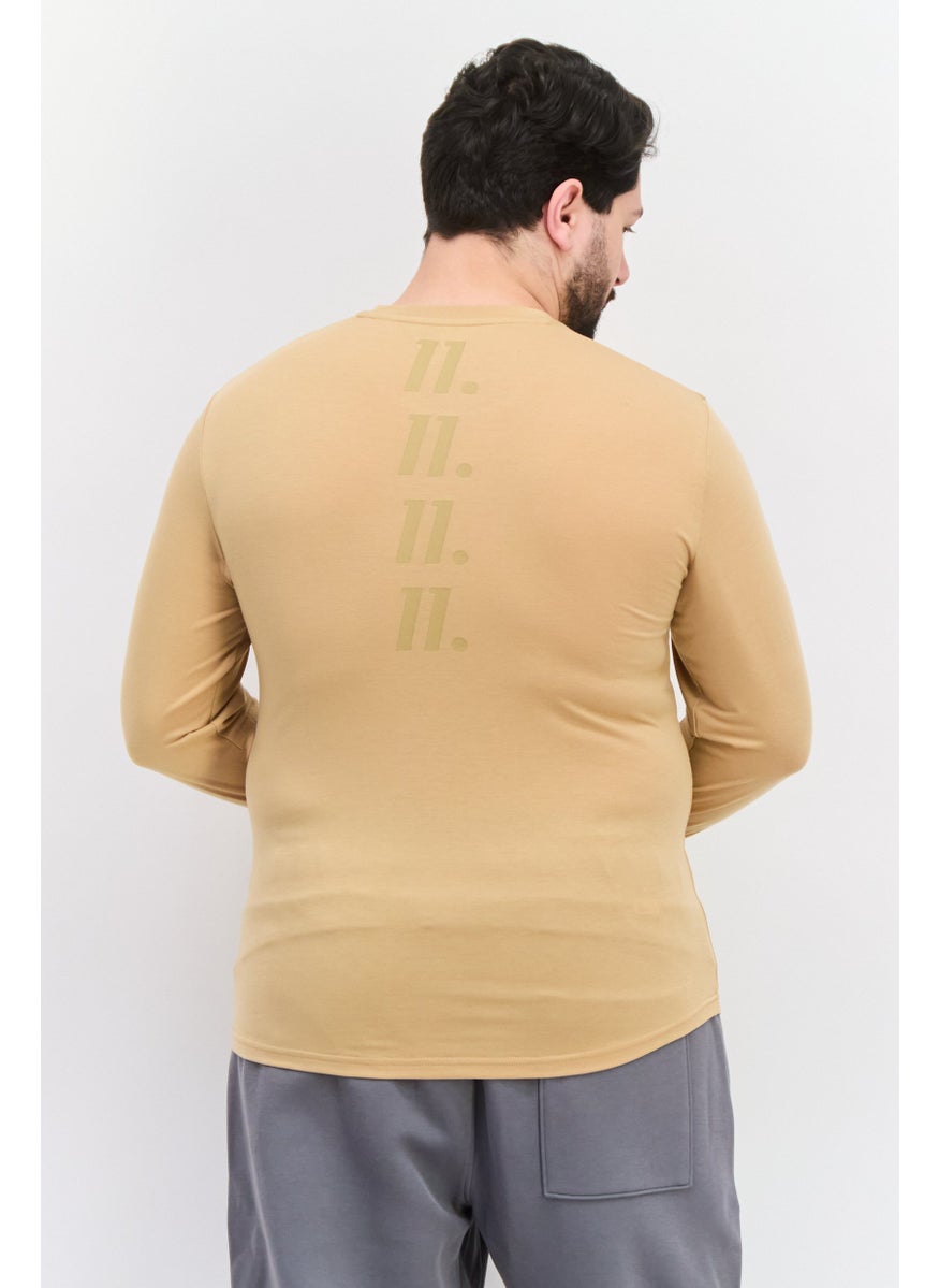 D RT Men Round Neck Long Sleeve Graphic Print T-Shirt, Tan  - Image 4