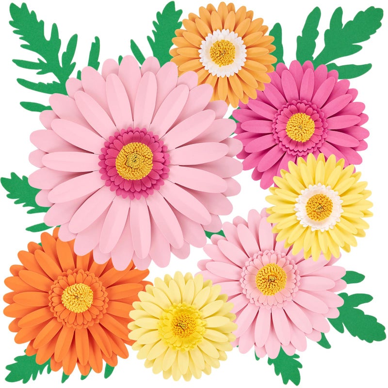SUNBEAUTY Daisy Party Decorations, Paper Flowers, Flower Wall, Purple Yellow Flowers Wall Hanging, 1st Birthday Bridal Baby Shower Wedding Classroom Tea Party Daisy DÃ©cor 10" 7" 5" Pack of 12 - Image 1