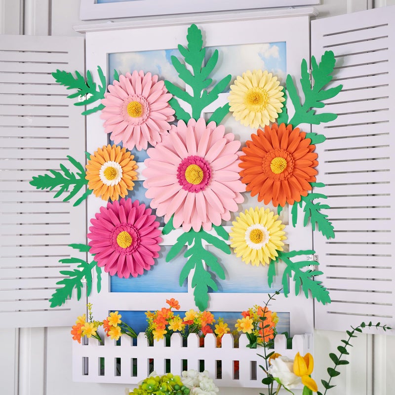 SUNBEAUTY Daisy Party Decorations, Paper Flowers, Flower Wall, Purple Yellow Flowers Wall Hanging, 1st Birthday Bridal Baby Shower Wedding Classroom Tea Party Daisy DÃ©cor 10" 7" 5" Pack of 12 - Image 5