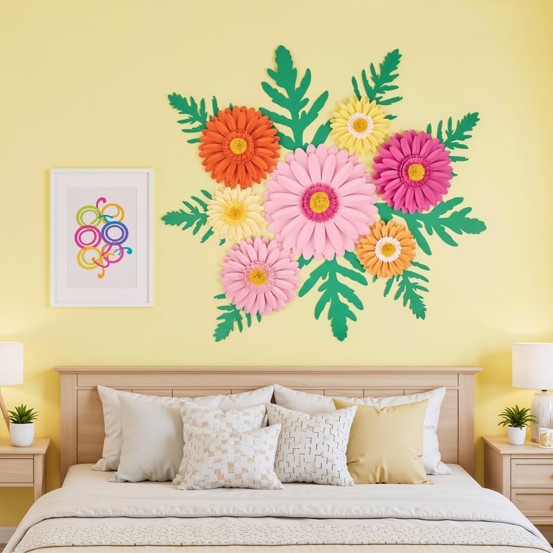 SUNBEAUTY Daisy Party Decorations, Paper Flowers, Flower Wall, Purple Yellow Flowers Wall Hanging, 1st Birthday Bridal Baby Shower Wedding Classroom Tea Party Daisy DÃ©cor 10" 7" 5" Pack of 12 - Image 4