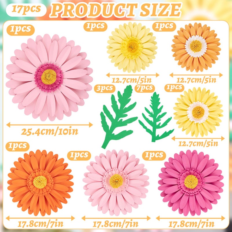 SUNBEAUTY Daisy Party Decorations, Paper Flowers, Flower Wall, Purple Yellow Flowers Wall Hanging, 1st Birthday Bridal Baby Shower Wedding Classroom Tea Party Daisy DÃ©cor 10" 7" 5" Pack of 12 - Image 2