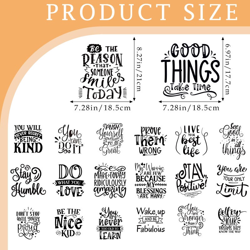 Dazoratix Inspirational Iron on Transfers - 20 Sheets Motivational DTF Ready to Press Heat Patches Vinyl Designs Mental Health Positive Stickers Decals for Women T Shirts Clothes DIY Crafts Decoration - Image 2