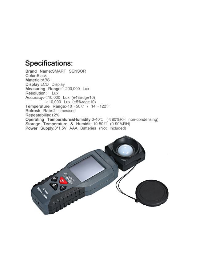 SMART SENSOR Digital Lux Meter Black - Image 5