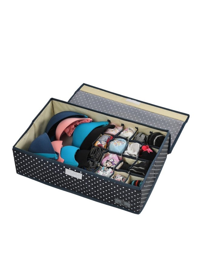 Yellow Weaves Yellow Weaves Undergarments Organizer For Women|Clothes Organizer For Clothing Wardrobe|Drawer Organizer|Storage Box For Clothes Innerwear Bra Panty Socks Ties-Black Polka-Polyester  - Image 1