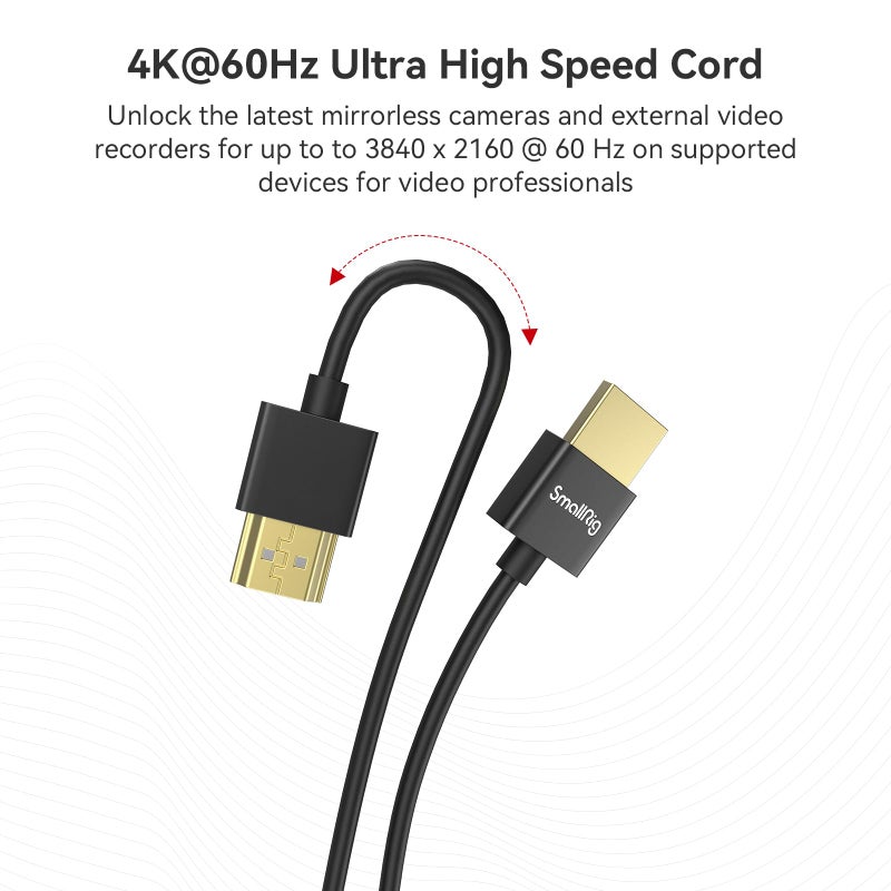 SmallRig Upgraded Ultra Thin HDMI Cable 55cm/1.8Ft (A to A), 4K Hyper Super Flexible Slim Cord, High Speed Supports 3D, 4K@60Hz, Ethernet, ARC Type-A Male to Male for Camera, Monitor, Gimbal - 2957B - Image 5