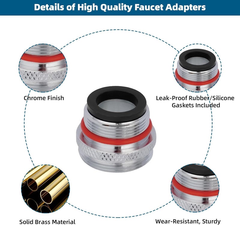 Hibbent 18 Pieces Faucet Adapter Kit, Brass Aerator Adapter Set for Faucet Tap with Removable Aerator to Connect Garden Hose, Adapter for Faucet Sink - Male/Female, Chrome - Image 4