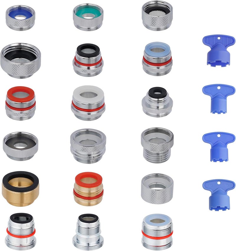 Hibbent 18 Pieces Faucet Adapter Kit, Brass Aerator Adapter Set for Faucet Tap with Removable Aerator to Connect Garden Hose, Adapter for Faucet Sink - Male/Female, Chrome - Image 1