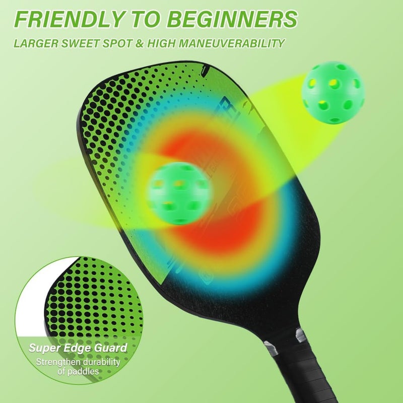 AUGEN Pickleball Paddles Kit with 4 Balls & Portable Bag, Pickleball Racket for Kids Adults Outdoor Family Game Kit Gift for Boys Girls (Yellow) - Image 5