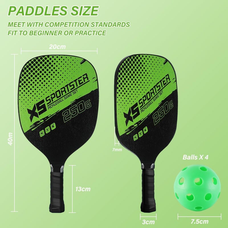 AUGEN Pickleball Paddles Kit with 4 Balls & Portable Bag, Pickleball Racket for Kids Adults Outdoor Family Game Kit Gift for Boys Girls (Yellow) - Image 4
