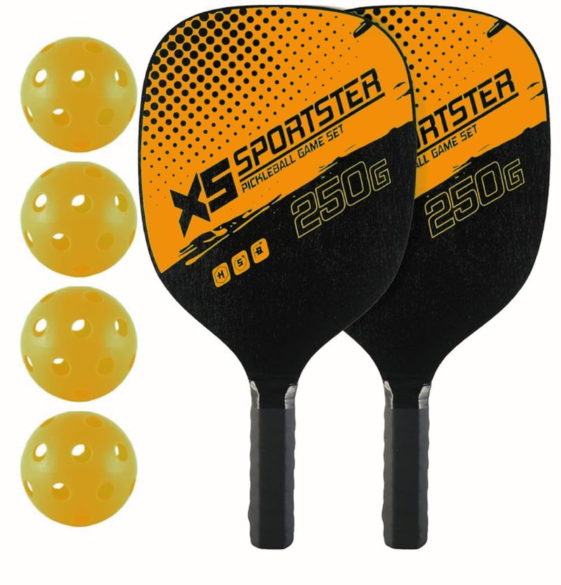AUGEN Pickleball Paddles Kit with 4 Balls & Portable Bag, Pickleball Racket for Kids Adults Outdoor Family Game Kit Gift for Boys Girls (Yellow) - Image 1