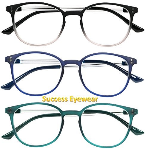 Success Eyewear Reading Glasses 3 Pair Stylish Color Readers Fashion Glasses for Reading Men & Women Set of Black, Navy, and Green 1.75 - Image 2