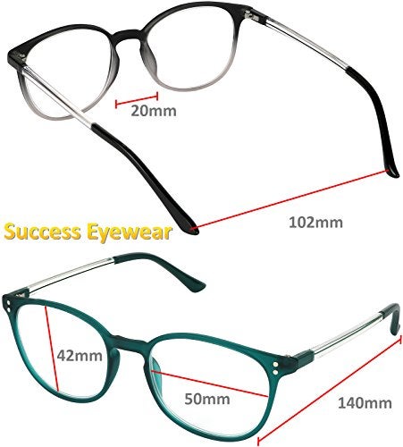 Success Eyewear Reading Glasses 3 Pair Stylish Color Readers Fashion Glasses for Reading Men & Women Set of Black, Navy, and Green 1.75 - Image 3