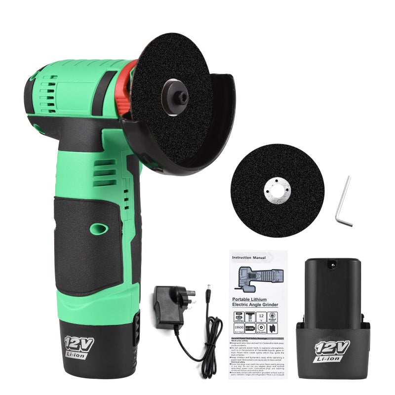 12V Cordless Angle Grinder Tool Kit Portable Lithium Electric Angle Grinder 19500rpm Mini Rechargeable Power Cutter with 2pcs Batteries 2pcs Grinding Discs for Grinding Polishing Cutting Rust Removing - Image 1