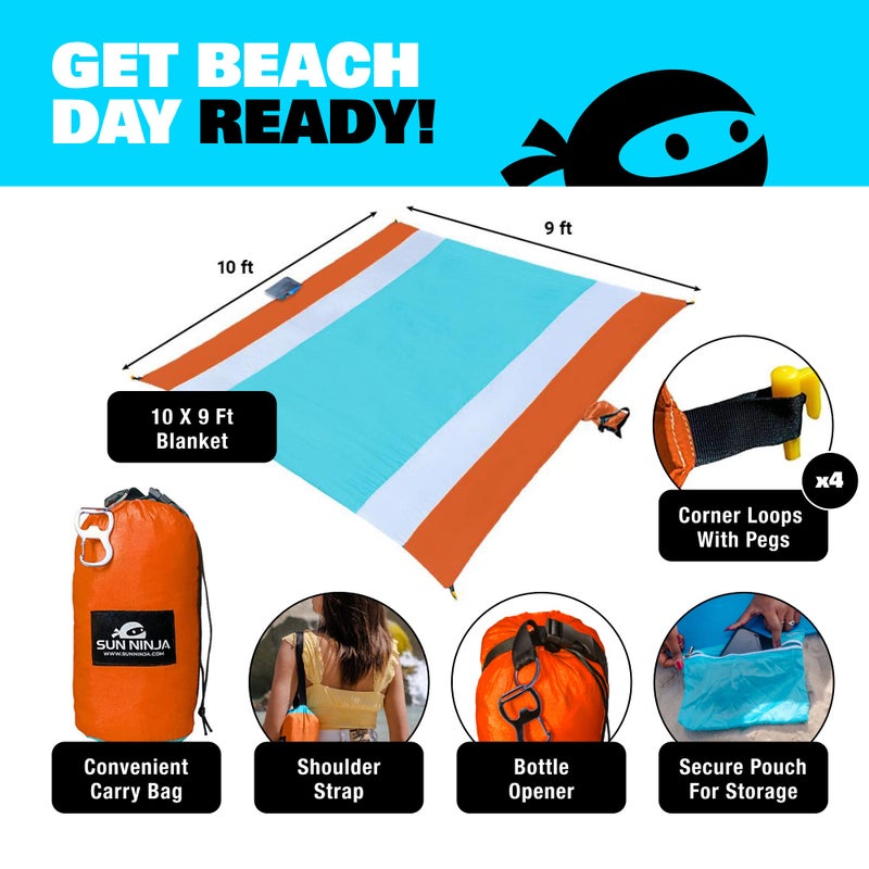 SUN NINJA Sand Proof Beach Blanket - Sand Free Beach Mat, Lightweight & Quick Dry Beach Essentials with Travel Bag, Giant Beach Blanket (10'x9') Perfect for Outdoors, Picnic, Camping & Travel - Image 3