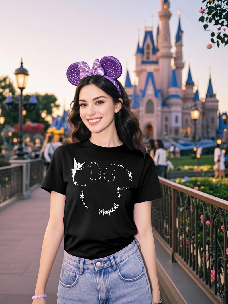 VILOVE Magical Shirt for Women Believe in Magic Shirts Cute Graphic Printed Tee Family Vacation Short Sleeve Tee - Image 3