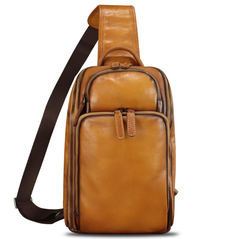LRTO Genuine Leather Sling Bag for Men Women Crossbody Bag Chest Bag Vintage Sling Purses Backpack Hiking Sports Travel (Brown) - Image 2