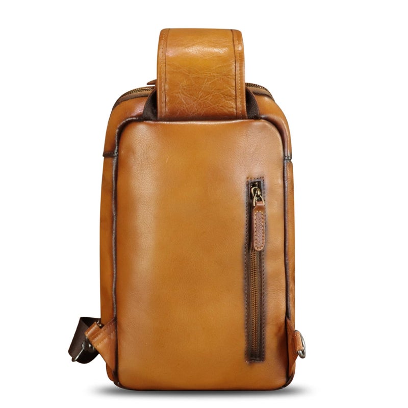 LRTO Genuine Leather Sling Bag for Men Women Crossbody Bag Chest Bag Vintage Sling Purses Backpack Hiking Sports Travel (Brown) - Image 3