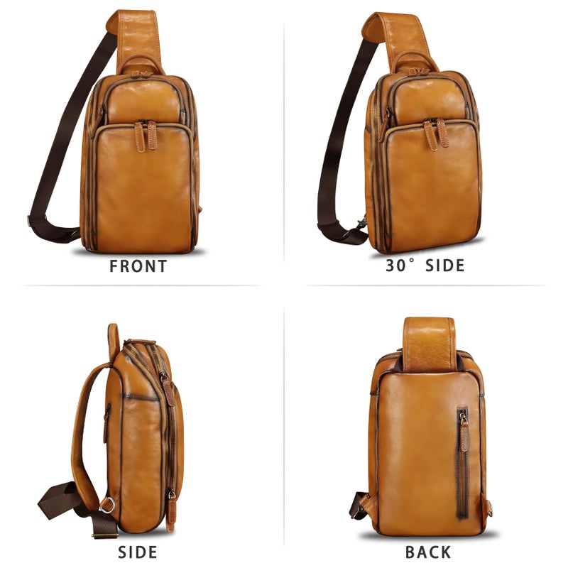 LRTO Genuine Leather Sling Bag for Men Women Crossbody Bag Chest Bag Vintage Sling Purses Backpack Hiking Sports Travel (Brown) - Image 4