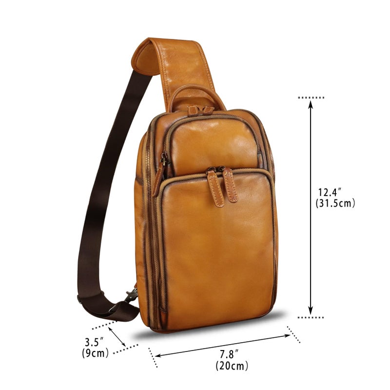 LRTO Genuine Leather Sling Bag for Men Women Crossbody Bag Chest Bag Vintage Sling Purses Backpack Hiking Sports Travel (Brown) - Image 5
