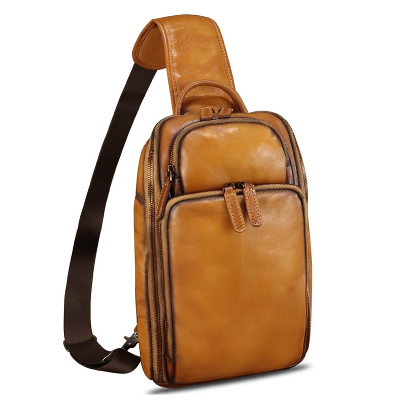 LRTO Genuine Leather Sling Bag for Men Women Crossbody Bag Chest Bag Vintage Sling Purses Backpack Hiking Sports Travel (Brown) - Image 1