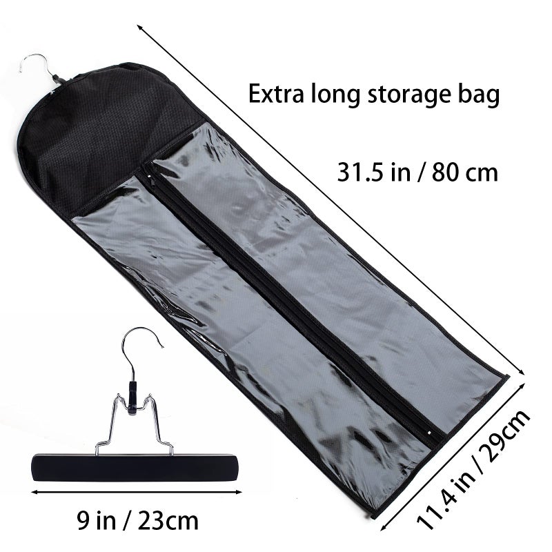 RJMBMUP 1 Pack Extra Long Hair Extension Holder Wig Storage Bag with Hanger Hairpieces Ponytail Bundles Storage Carrier Case for Store Style Hair Travel Hair Extensions Bag Black Color - Image 2