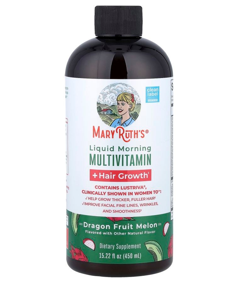 Liquid Morning Multivitamin + Hair Growth Dragon Fruit Melon 15.22 fl oz (450 ml)