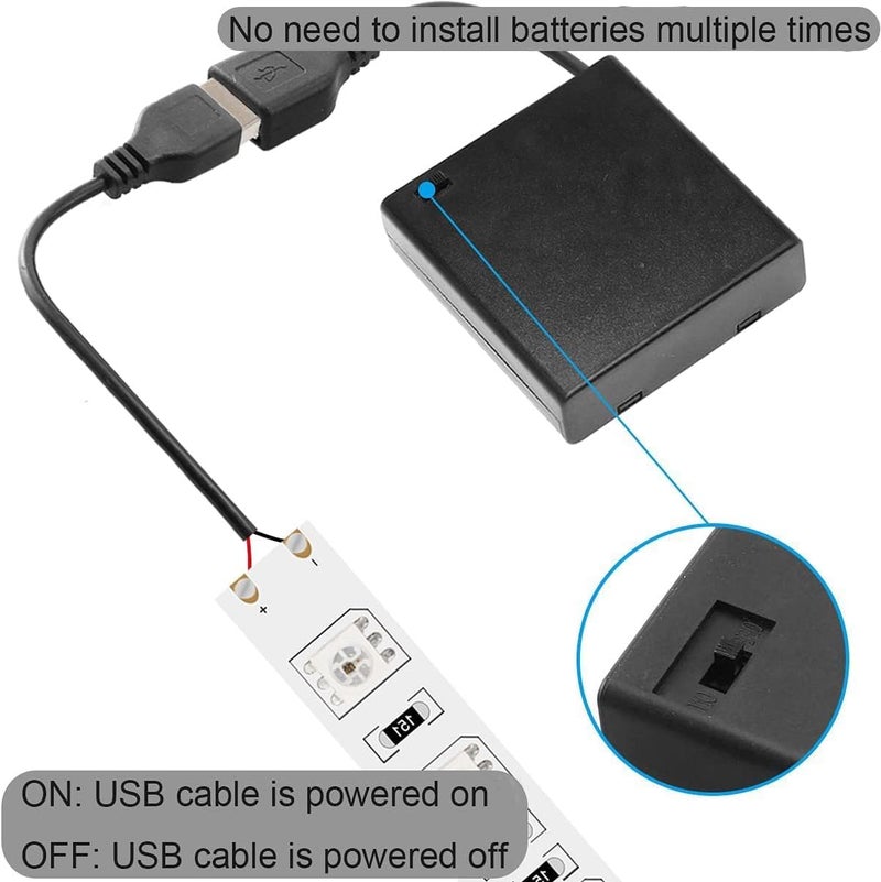 SWIUKPHE حامل بطاريات AA مع مفتاح USB، 4 قطع مقبس USB أنثى 6 فولت، صندوق حامل بطاريات مع مفتاح تشغيل/إيقاف لسيارات RC وإضاءة LED (4 × 1.5 فولت) - Image 4