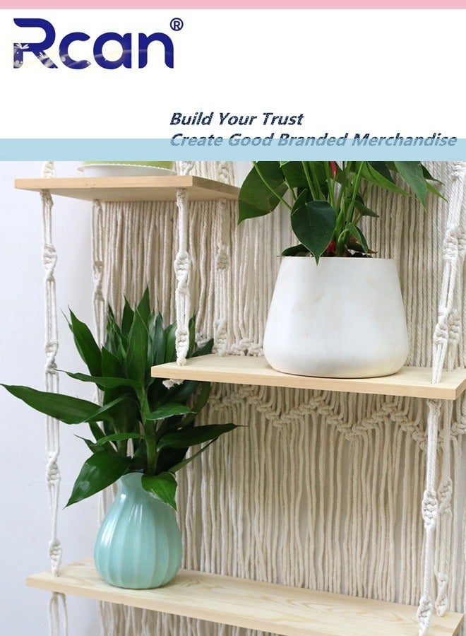 ركان رفوف معلقة على الحائط، أرفف معلقة على طراز بوهو لتزيين الحائط، نباتات عائمة بوهيمية، رفوف تخزين للغرفة، منظم ديكور من الحبال، رفوف نباتات مصنوعة يدويًا من 3 طبقات - Image 5