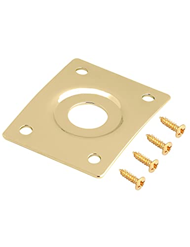 Holmer Guitar Jack Socket Plate Curved Recessed Rectangle Style Output Jack Plate Compatible with Les Paul LP Tele Style Electric Guitar or Bass Guitar Parts with Screws Gold. (HJ 005-GD) - Image 1