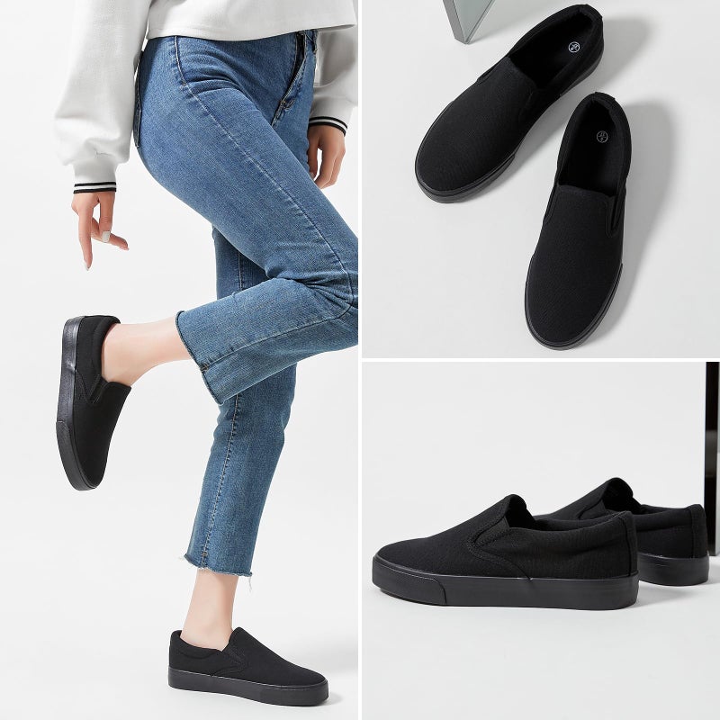 hash bubbie Women's Slip on Shoes Canvas Sneakers Loafers Non Slip Shoes Low Top Casual Low Cut Shoes (Full Black.US8.5)â€¦ - Image 5